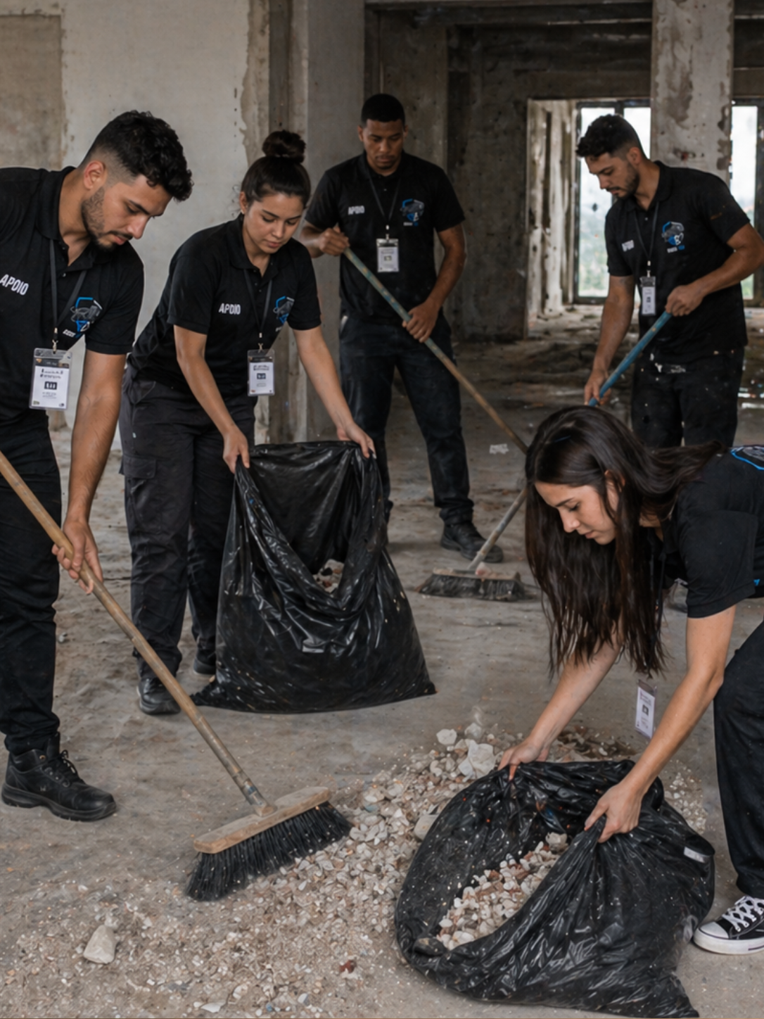 Equipe de limpeza trabalhando
